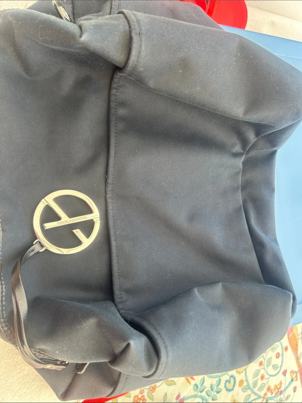 Black Shoulder Travel Bag with Gold Accent